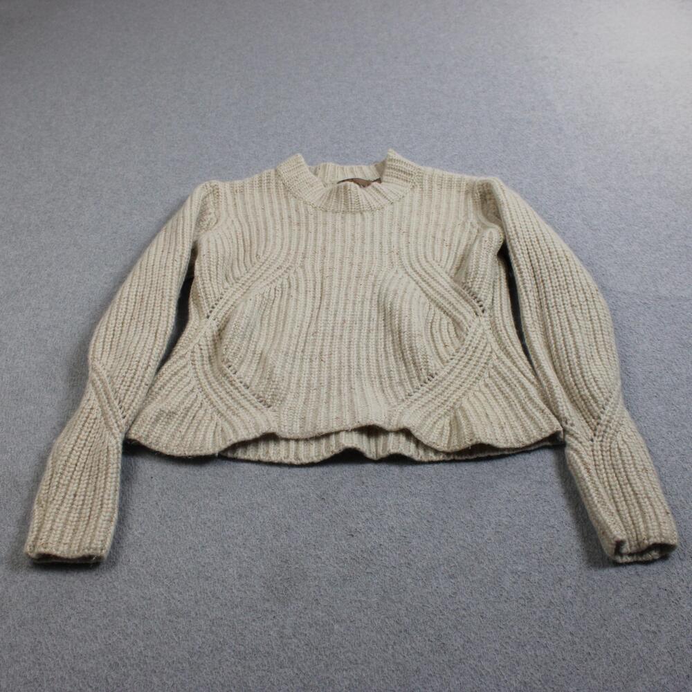 PrAna Sweater Women Small Biege Mock Neck Chunky Knit Cropped Cozy Stretchy Y2K